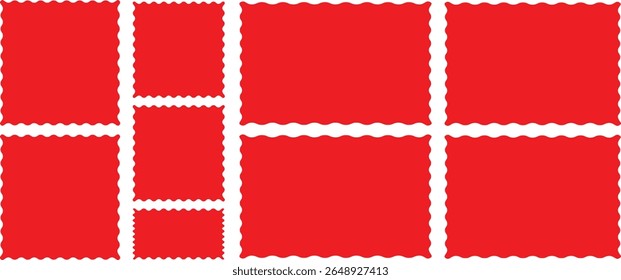 Set of frames with zigzag Red edge, scallop edge shape. Rectangle shape frame with zigzag edge. zigzag frame.frame Square shape. Various with scallop edge shapes