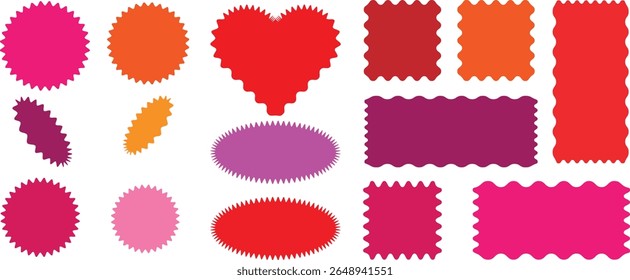 Set of frames with zigzag Red edge, scallop edge shape. Rectangle shape frame with zigzag edge. zigzag frame.frame Square shape. Various with scallop edge shapes
