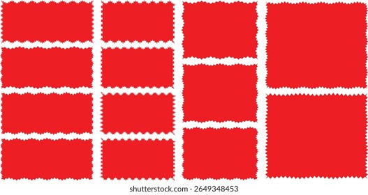 Set of frames with zigzag Red edge, scallop edge shape. Rectangle shape frame with zigzag edge. zigzag frame.frame Square shape. Various with scallop edge shapes
