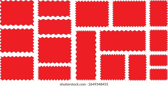 Set of frames with zigzag Red edge, scallop edge shape. Rectangle shape frame with zigzag edge. zigzag frame.frame Square shape. Various with scallop edge shapes