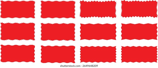 Set of frames with zigzag Red edge, scallop edge shape. Rectangle shape frame with zigzag edge. zigzag frame.frame Square shape. Various