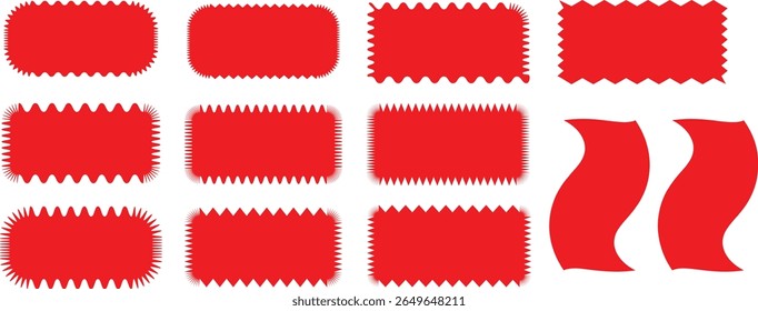 Set of frames with zigzag Red edge, scallop edge shape. Rectangle shape frame with zigzag edge. zigzag frame.frame Square shape. Various