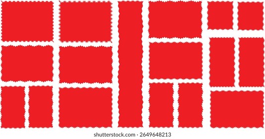 Set of frames with zigzag Red edge, scallop edge shape. Rectangle shape frame with zigzag edge. zigzag frame.frame Square shape. Various