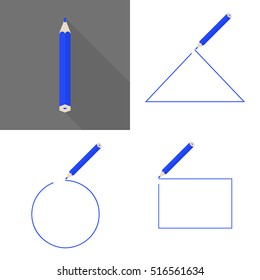 Set a framework with pencil. Round, square and triangular frame. Dark blue pencil vector