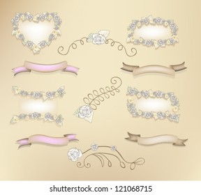 set of a framework from roses, curls, tapes in vintage style