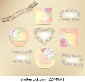 set of a framework from roses, curls, tapes in vintage style