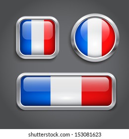 Set of France flag glass buttons, vector