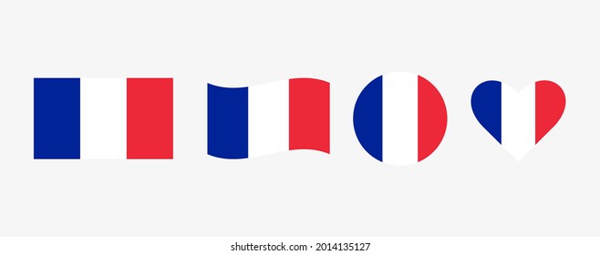Set of France flag. Heart, circle. vector graphics