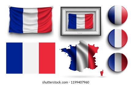 set of france flags collection isolated on white