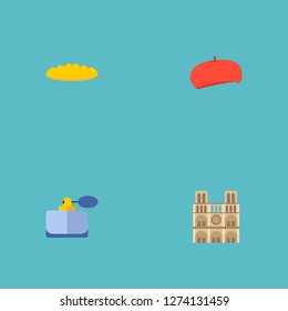 Set of france icons flat style symbols with perfumery, beret, baguette and other icons for your web mobile app logo design.
