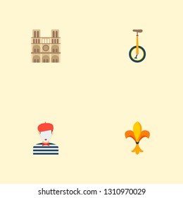 Set of france icons flat style symbols with mime, fleur de lis, notre dame and other icons for your web mobile app logo design.