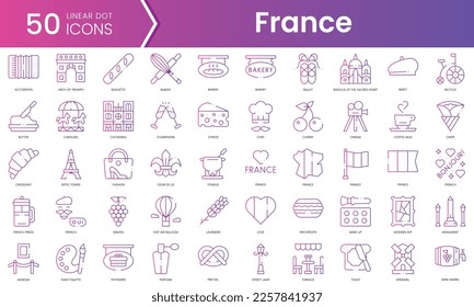 Set of france icons. Gradient style icon bundle. Vector Illustration