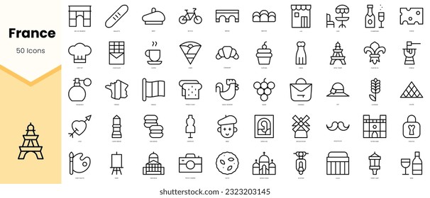 Set of france Icons. Simple line art style icons pack. Vector illustration
