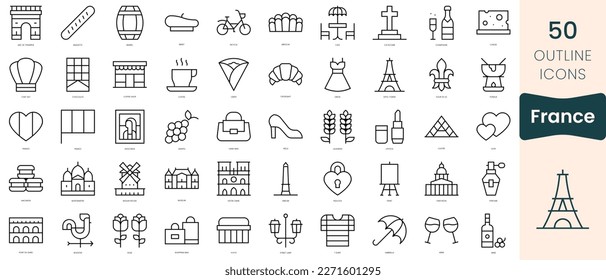 Set of france icons. Thin linear style icons Pack. Vector Illustration