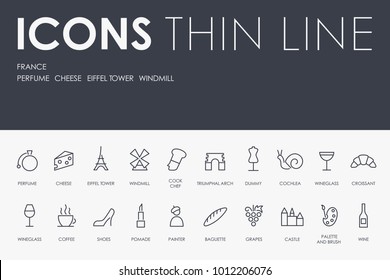 Set of FRANCE Thin Line Vector Icons and Pictograms