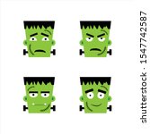 Set of frankenstein facial emotions.  Vector illustration in cartoon style. eps 10