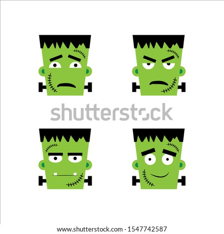 Set of frankenstein facial emotions.  Vector illustration in cartoon style. eps 10