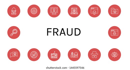 Set of fraud icons such as Hacker, Malware, Hack, Phishing, Examine , fraud