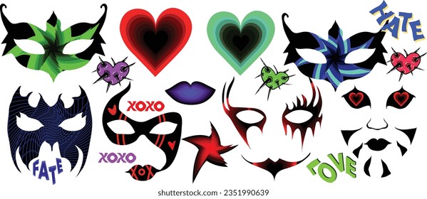 Set freaky punk type hip set of masks design set vector isolated elements