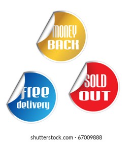  Set of free delivery, money back, sold out stickers