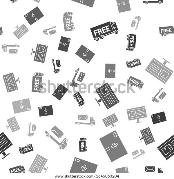 Set Free delivery service ,\
Cardboard box with traffic symbol , Computer monitor with app\
delivery tracking  and Post truck  on seamless pattern.\
Vector