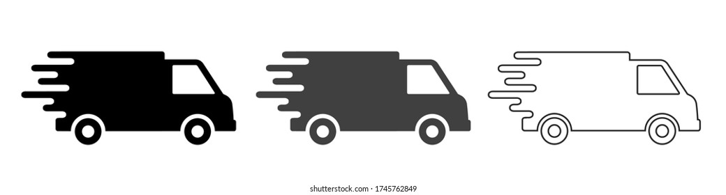 Set free delivery signs, free and fast shipping service icons. Express delivery trucks icons set, shipment vans pack, courier transport, distribution and logistic isolated collection