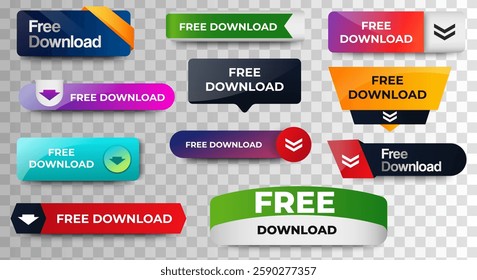 Set of free download buttons icon design. free download buttons collection. vector