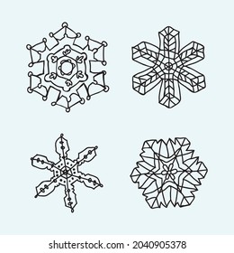 Set of free hand drawing style Snowflakes element. Winter holyday Transporent with black contur decorating shape set of 4