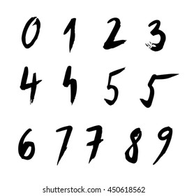 Set of free hand drawn numbers, calligraphy, brush strokes.