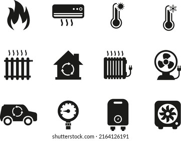 conjunto de iconos libres de calefacción y refrigeración minimalismo vectores negro y blanco