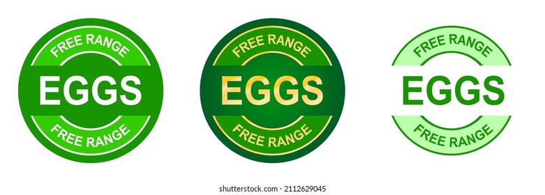 Conjunto de sellos de huevos de campo gratuito. Pollo de corral a la carta. Logotipo o etiqueta de calidad de los alimentos