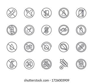 Conjunto de iconos de línea de vectores relacionados gratuitos. Incluye íconos como sin gluten, sin carne, sin lácteos, sin pescado y más. - vector
