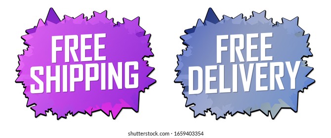 Set Free Shipping and Free Delivery tags, promo banners design template, vector illustration