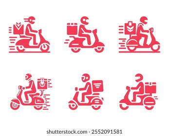 Conjunto de envío gratuito de la motocicleta de comida de entrega boy icono en Ilustración vectorial, Paquete de icono de entrega boy, icono de moto de moto