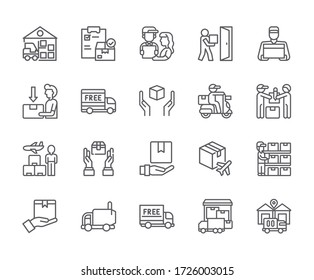 Set von kostenlosen Versand verwandten Vector Line Icons. Enthält Icons wie Lieferung, Transfer, Logistik und mehr. - Vektor