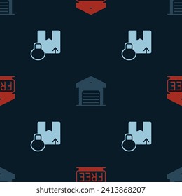Set Free storage, Warehouse and Carton cardboard box on seamless pattern. Vector