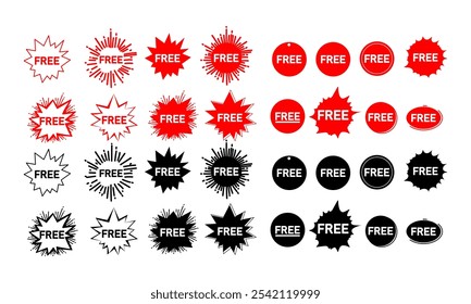 Set of free tag, badge icon sign and symbol design vector illustration.