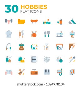 Set of Free time and Hobbies icons. Flat style hobbies icons.