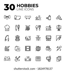 Juego de iconos Tiempo libre y Hobbies. El estilo de contorno afecta a los iconos.