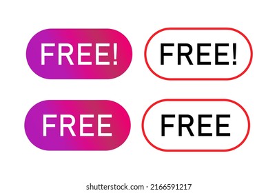 Set of Free web button sign, promotion design label icon, gratis business vector illustration .