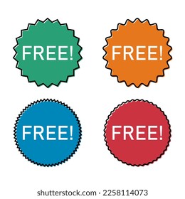 Set of Free web button sign, promotion design label icon, gratis business vector illustration .