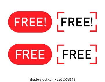 Set of Free web button sign, promotion design label icon, gratis business vector illustration .