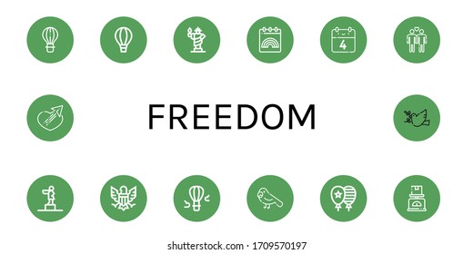 Set of freedom icons. Such as Hot air balloon, Statue of liberty, World pride day,4 th of july, Gay, Statue, Eagle, Parrot, Balloon, Scale, Sending, Dove , freedom icons