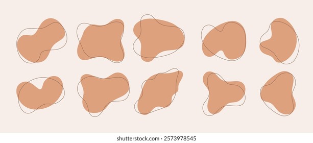 Set of Freeform or irregular blob. Collection of abstract amoeba. Boho elements for design decoration. Vector illustrations isolated on beige background.