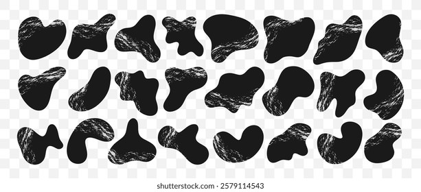 Set of Freeform or irregular blob. Collection of abstract amoeba. Black elements for design decoration. Vector illustrations isolated on transparent background.