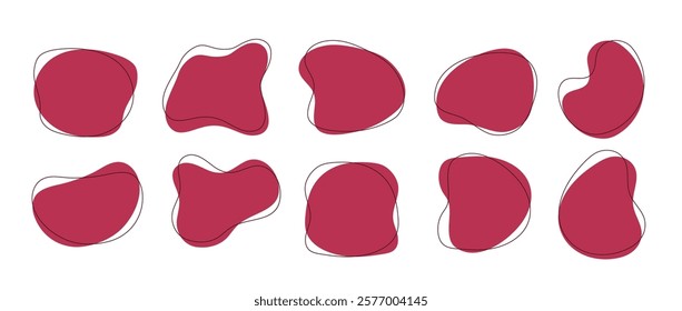 Set of Freeform or irregular blob. Simple liquid amorphous splodge. Basic stains geometric. Flat vector illustration.