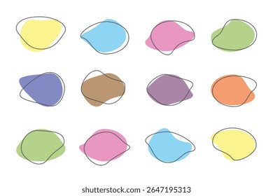 Ensemble d'éléments organiques de forme libre. Formes de gribouillage.