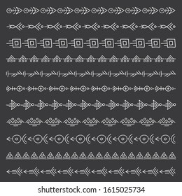 Set of freehand brushes in tribal style. Vector illustration. Decorative ethnic border. Linear boho elements.