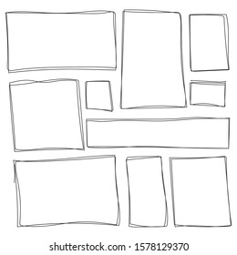 Set of freehand drawn horizontal and vertical rectangles and squares drawn by felt-tip pen. Text box and frames. Vector illustration. 