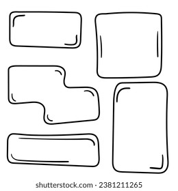 Set of freehand drawn horizontal and vertical rectangles and squares drawn by felt-tip pen. Text box and frames. Vector illustration.